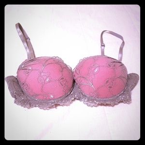 Pink and grey lace bra